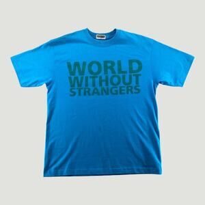 Giordano Blue World Without Strangers Graphic Tee Mens Medium Cotton Shirt